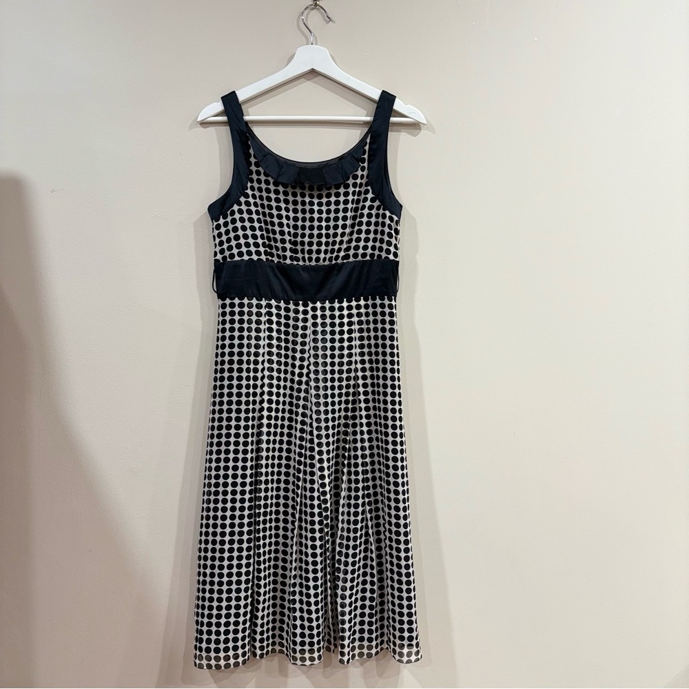 Hobbs Women Dress 10 Black White Polka Dot Fit Flare Retro Chic Office Career